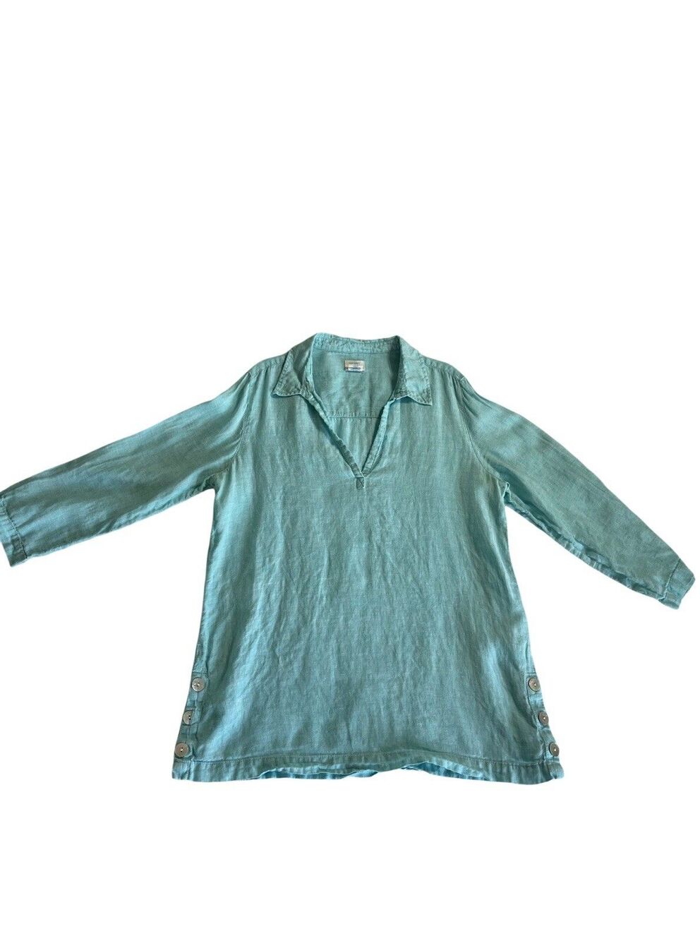 Sigrid Olsen Popover Tunic Top Shirt Blue Collared 100% Linen COASTAL LAGENLOOK - Picture 2 of 8